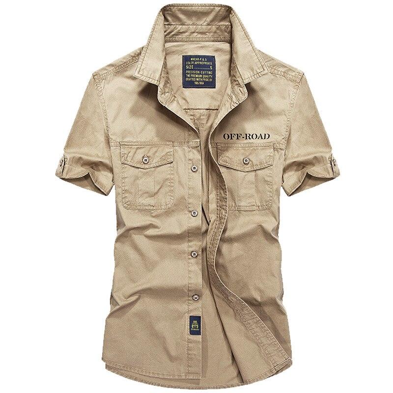 Summer Men‘s Tooling Shirt Breathable Sweat-Absorbent Cotton  Short-Sleeve Men Soft Solid Color Turn-Down Collar Shirts Plus Size