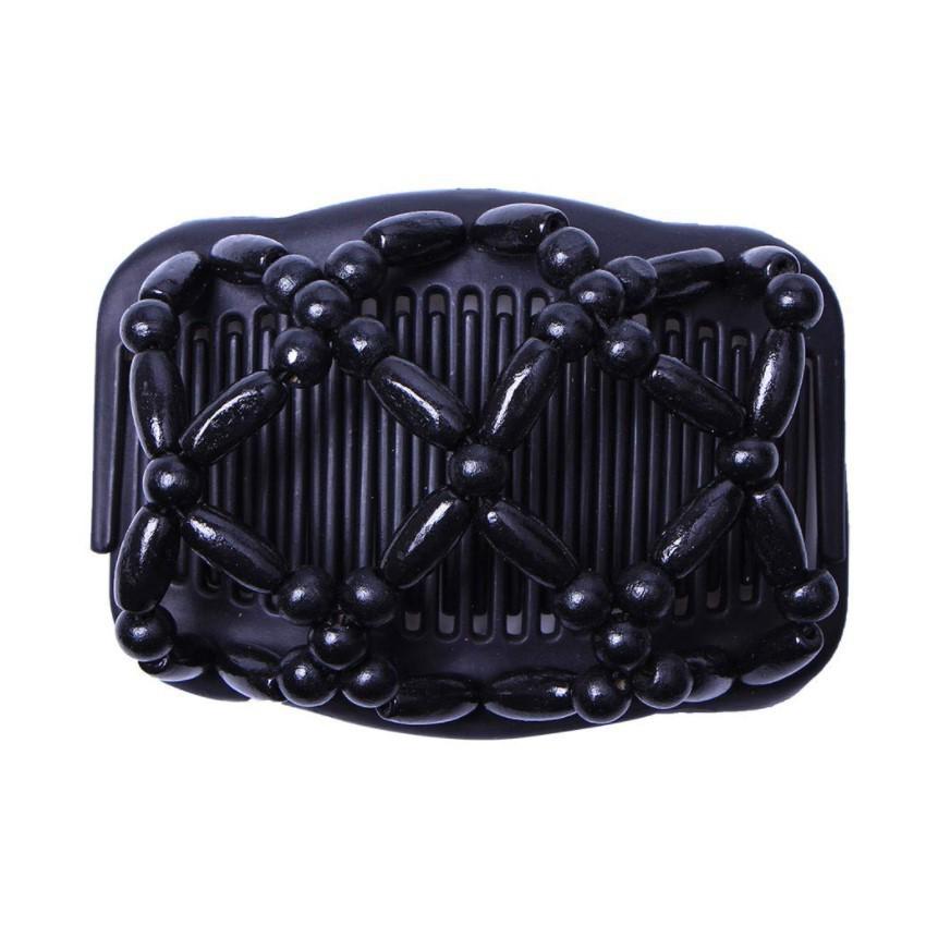 Sunflower Style Wooden Bead Hair Comb - Double Row, Versatile Handmade Hair Accessory.