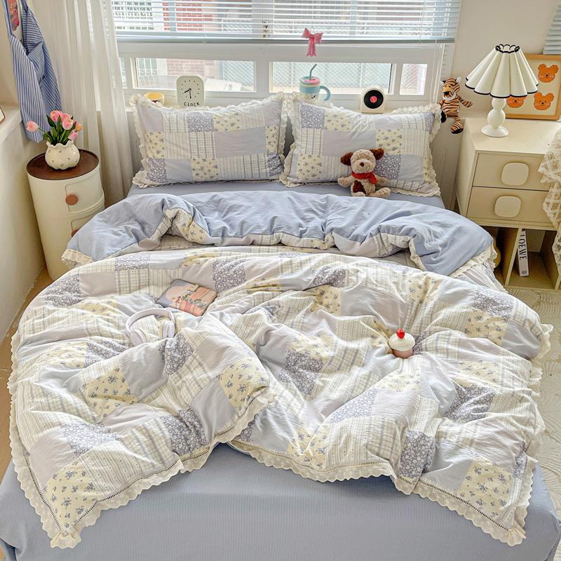 

Cute INS Princess Bedding Set New Soft Cotton Lace Bed Flat Sheet Twin Queen Size Duvet Set Pillowcase Bed Linens Set Girls 150x200 4pcs