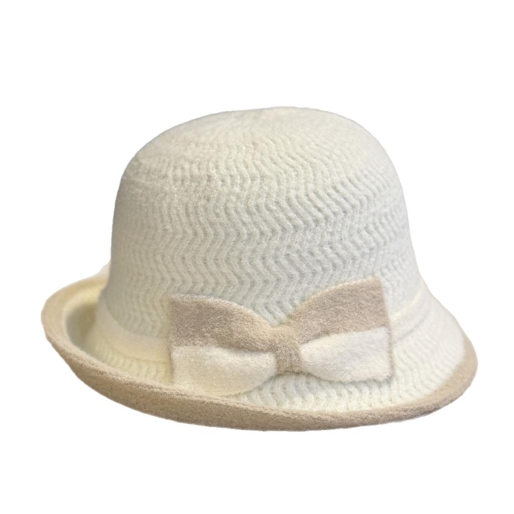 New women's autumn and winter Korean-style two-tone bow fisherman hat, elegant and warm knitted hat for middle-aged and elderly, trendy