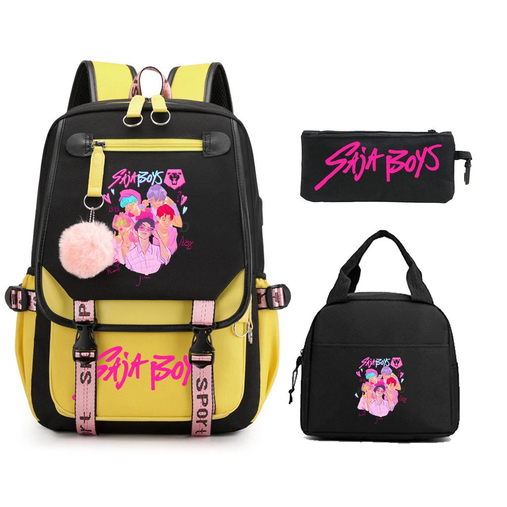 Animation Cartoon Printing Student Schoolbag Three-Piece Set Campus Trend Men And Women Versatile Casual Backpack Large Capacity