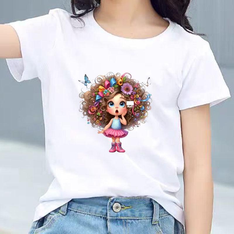 Kids Cotton T Shirt Flower And Butterfly Hair Girl Print Crew Neck Short Sleeve Tee Casual Boys Girls Summer Tops