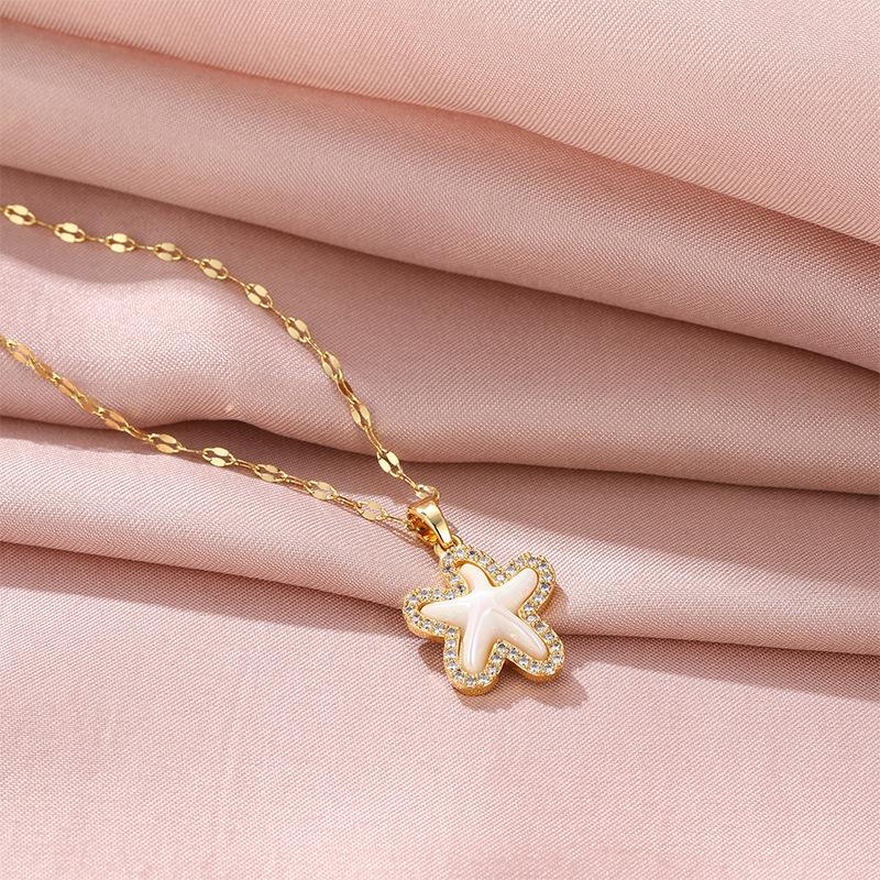 Xiulu Starfish Pearl Necklace Women'S High Sense Versatile Trend Micro-Inlaid Pendant Collarbone Chain