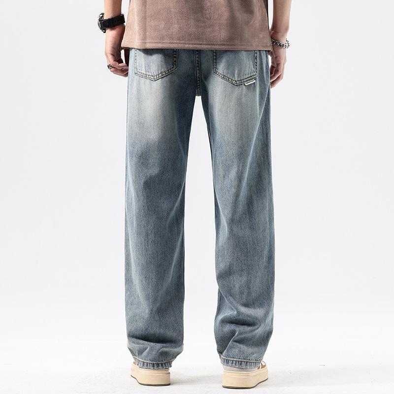 Elastische, locker sitzende Jeans mit geradem Bein für Herren mit weitem Bein, große Freizeithose für Herren, vielseitige und trendige Herrenhose für Frühling/Sommer