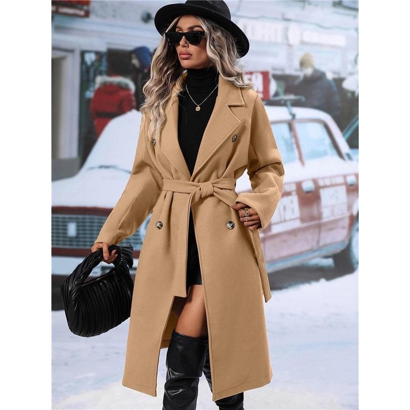 Cappotto da Donna Doppiopetto di Media Lunghezza in Misto Lana - Cappotto con Tasca a Revers Tacca
