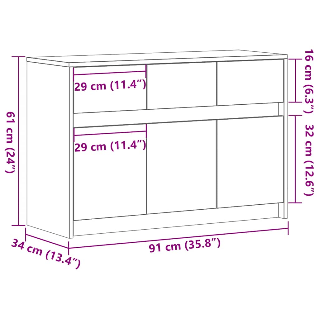 TV Cabinet with LED Lighting Brown Oak Effect 91 x 34 x 61 cm
