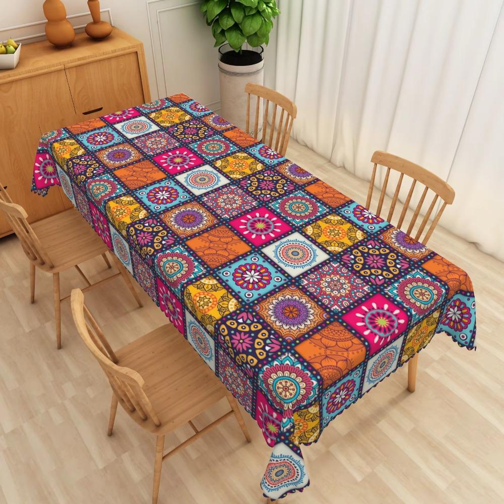 Rectangle Table Cover Ethnic Style Table Protecter Bohemian Mandala Tablecloth Banquet