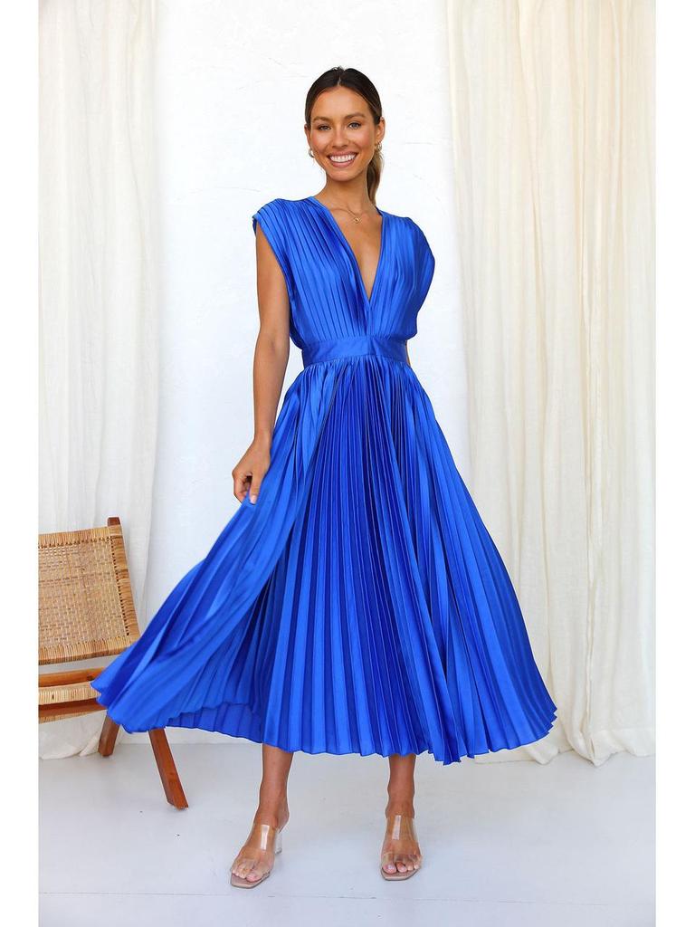 Europäisches und Amerikanisches Sexy Plissiertes Lässiges Ärmelloses Kleid mit Reißverschluss