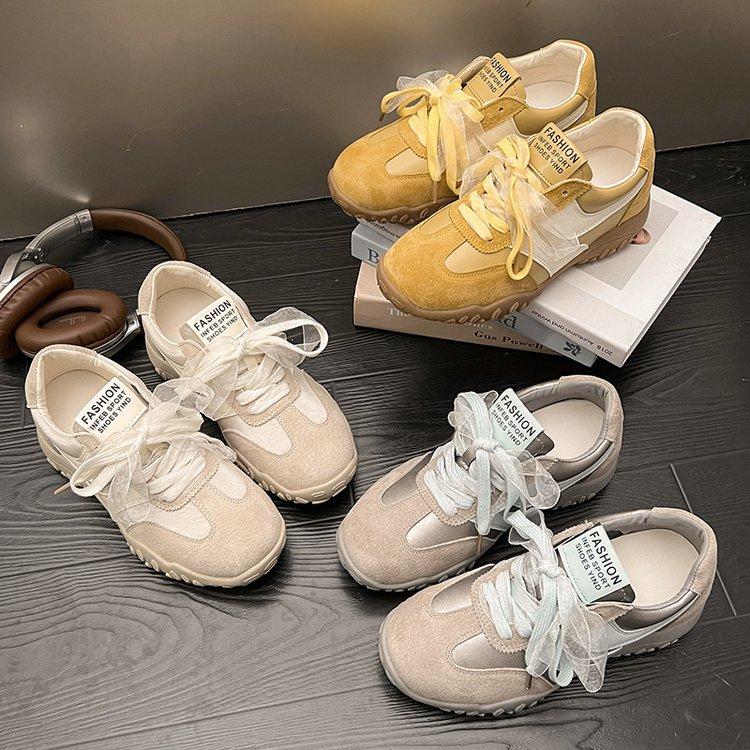 Small inner height increase leather ballet style moral training shoes women's 2025 spring new thick-soled casual color matching Forrest Gump shoes