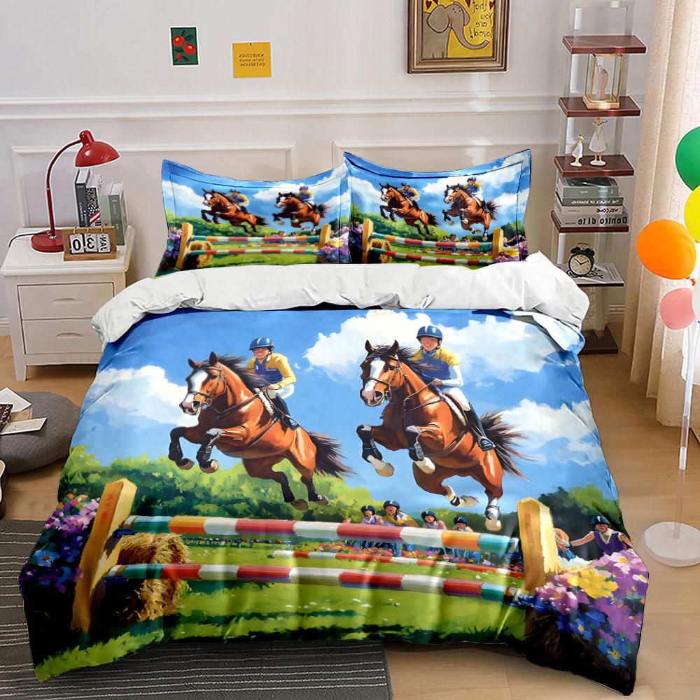Equestrian Jumping Set For Competitions Kid'S And Adults' Bedroom Decor, Exquisite Three-Piece Bedding Set Gift