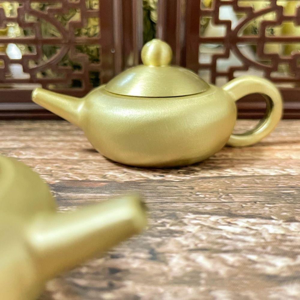Creative Tea Kettle Miniature Traditional Teapot Sculpture Retro Brass Teapot  Room Decor