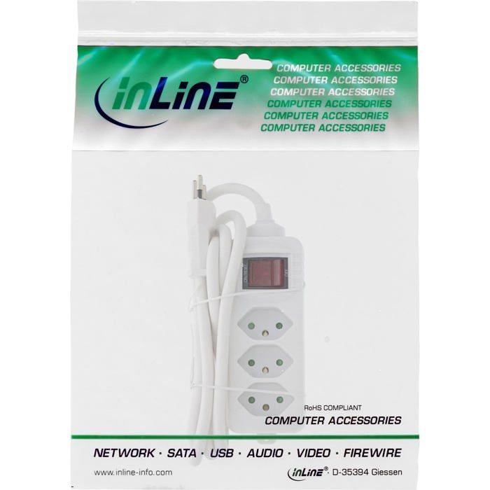 Multiprise - inline - 16431x - 3 prises t13 - câble 1,5m - interrupteur blanc