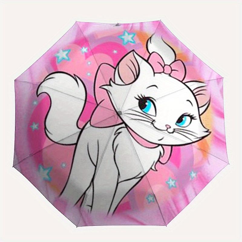 Disney Marie Cat,Pink Manual Opening and Closing Umbrella - 8-Rib Reinforced Folding Design, Lightweight and Portable, Suitable for Daily Bu