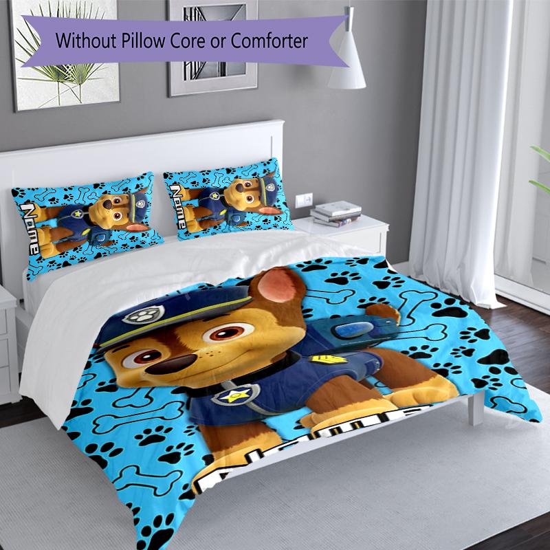 3pcs Custom Name Paw Patrol Bedding Set,Includes 1 Duvet Cover and 2 Pillowcases,All-season Bedroom Decor