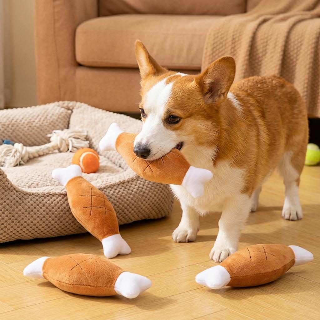 Plush Squeaky Double Bone Chicken Leg Dog Toy Durable Chew Resistant for Small Medium Dogs Pet Supplies