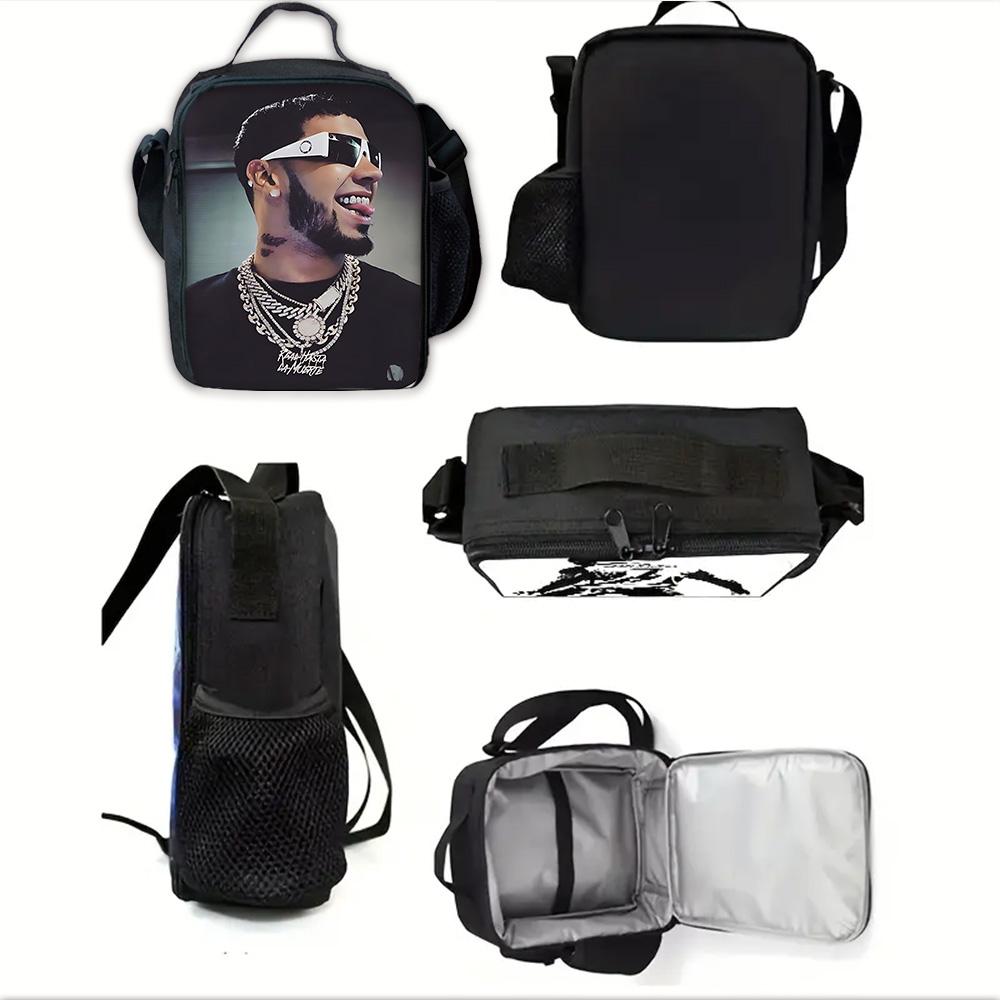Fashion Hot Rapper Anuel AA Child School Backpack with Lunch Bags ,Pencil Bags ,School Bags for Boys Girls Best Gift