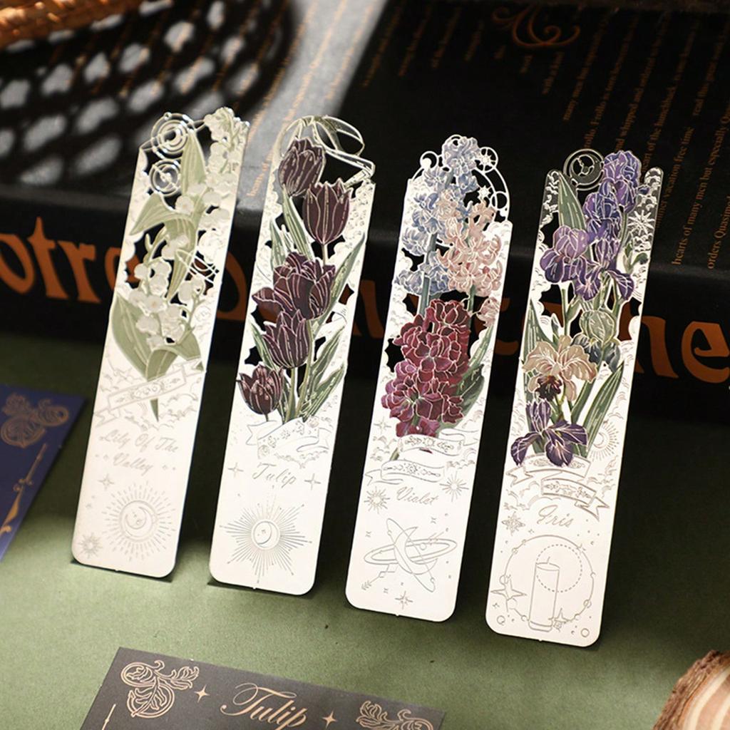 1pc Vintage Metal Bookmark, Romantic Flower Series For Planner, Hanging Decor, Book Clips, School Supplies, Back To School