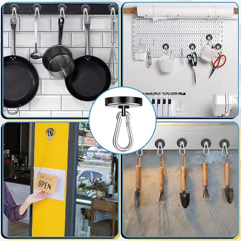 Strong Black Heavy Duty Neodymium Magnetic Hooks with Carabiner for Gym Bag Hanging Locker Storage Outdoor Activity Use