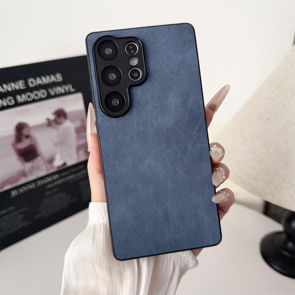 Sheepskin Leather Case Samsung Galaxy S25 S24 S23 S22 Ultra Plus FE S25 Edge Lambskin Shockproof Full Lens Protector Back Cover