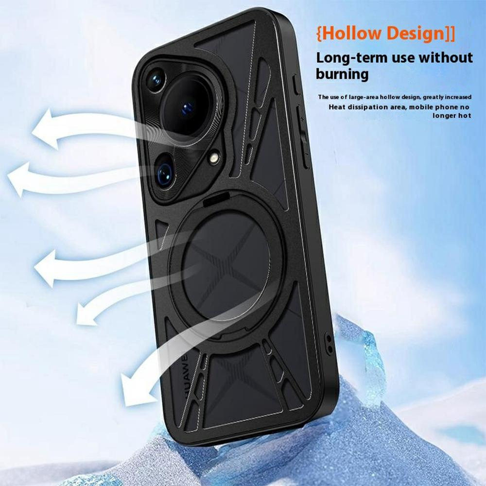 For Huawei Pura 70 Ultra Case Magnetic Kickstand Hollow Heat Dissipation Silicone+PC+Metal Bumper Phone Cover