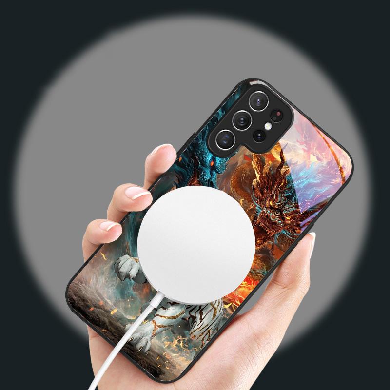 A Huge Dragon and Tiger Suitable For Samsung Galaxy S25 Ultra S20 FE S21 S22+ S23 Plus S24 S26 Edge Magnetism Glass Phone Casee