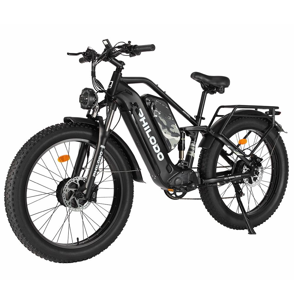 Electric Bicycle Philodo Jumbo 1500Wx2 Peak Motor 26" Fat Tire Full Suspension Electric  Bike For Adults 48V 46AH Dual Hydraulic Brake Max Load 150kg