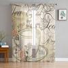 Beige Teacup Rose Flower Chiffon Sheer Curtains for Living Room Bedroom Home Decoration Window Voile Tulle Curtain Drapes
