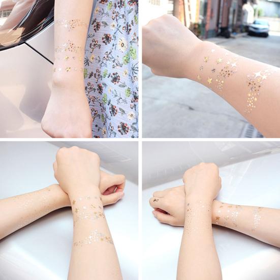 2Pcs Waterproof Shiny Metallic Gold Glitter Tattoo Sticker Temporary Body Art