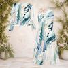 Women Plus Size Abstract Printed Beige Green Brown Two Piece Dress Set Round Neck Long Sleeve Cardigan Sleeveless Midi Dress