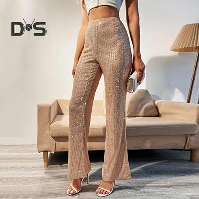 Women High Waist Sparkling Pants Wide Leg Flared Trousers Sequin Bling Party Slacks Glitter Night Out Pants Clubwear
