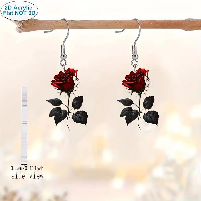 Cross-border new dark red rose earrings flat acrylic Halloween gift creative niche design earrings
