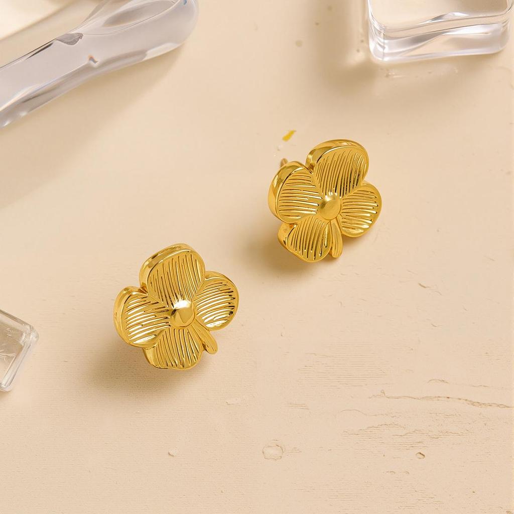 High-end Retro Geometric Titanium Steel Stud Earrings for Women - Niche Light Luxury Irregular Stainless Steel Accessories, Colorfast Design.
