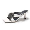 Fashion 2025 summer Camellia slippers high heels outdoor slides shoes for woman leather band flower flip flops white sandalias mujer
