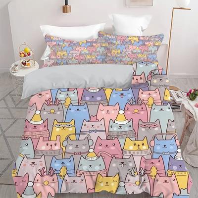 Cartoon Cats 3D Printed Bedding Cover Cute Animal Theme Duvet Coverset  For Kids Teens Adults Polyester Quilt Cover Pillowcase