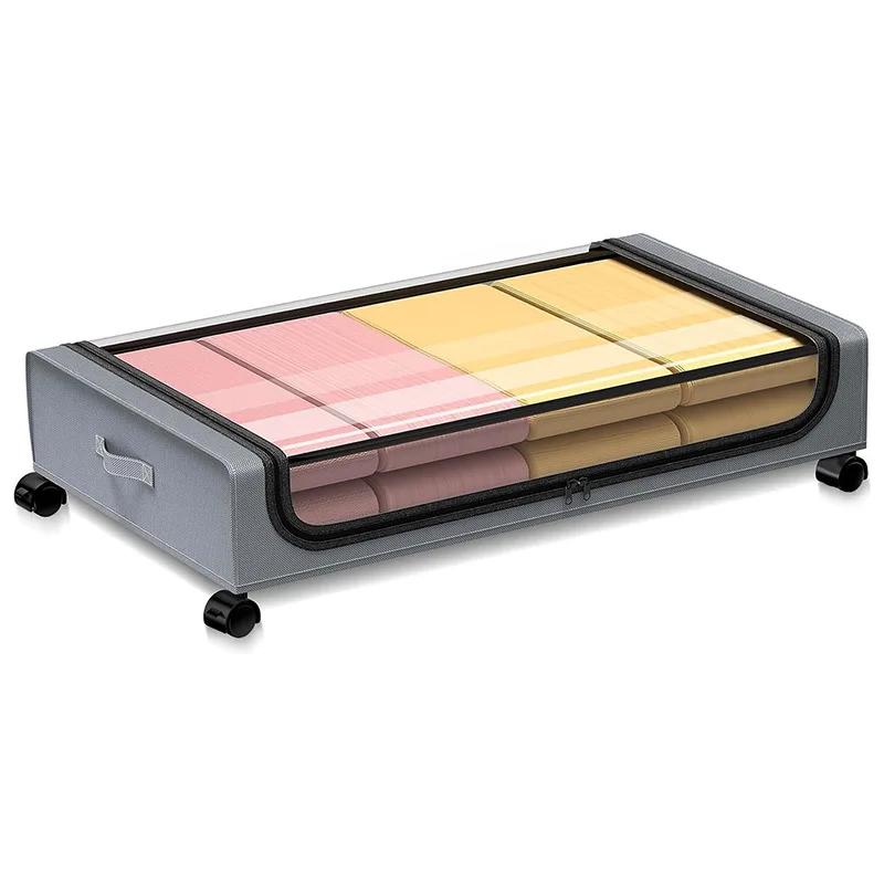 

Большая вместимость подкроватных одеял, сумка для хранения с колесами, видимое окно под кроватью, металлическая коробка на молнии для одежды, книги, одеяла серый