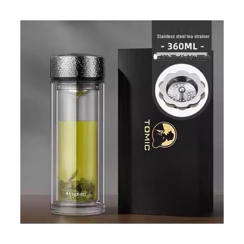 TOMIC Double-Wall Glass Tea Tumbler