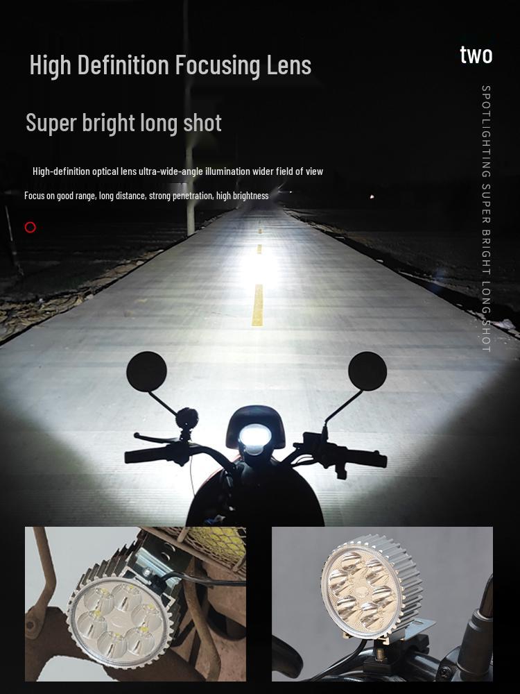 Super Bright 12V LED Headlight for Tricycles, Motorcycles, and 48V Electric Scooters - Waterproof and Durable.