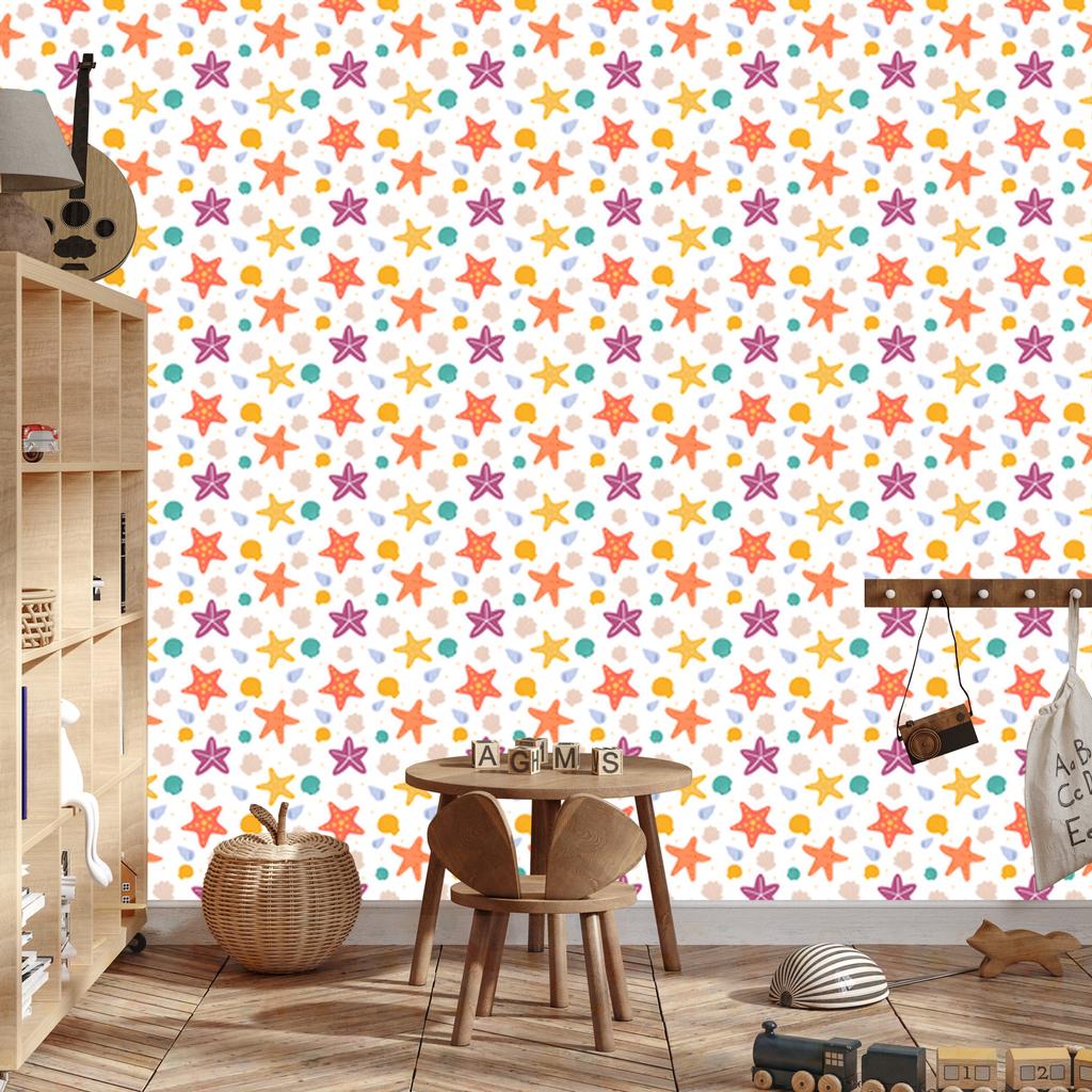 Starfish Wallpaper White and Cream for Living Room and Bedroom 50x1000