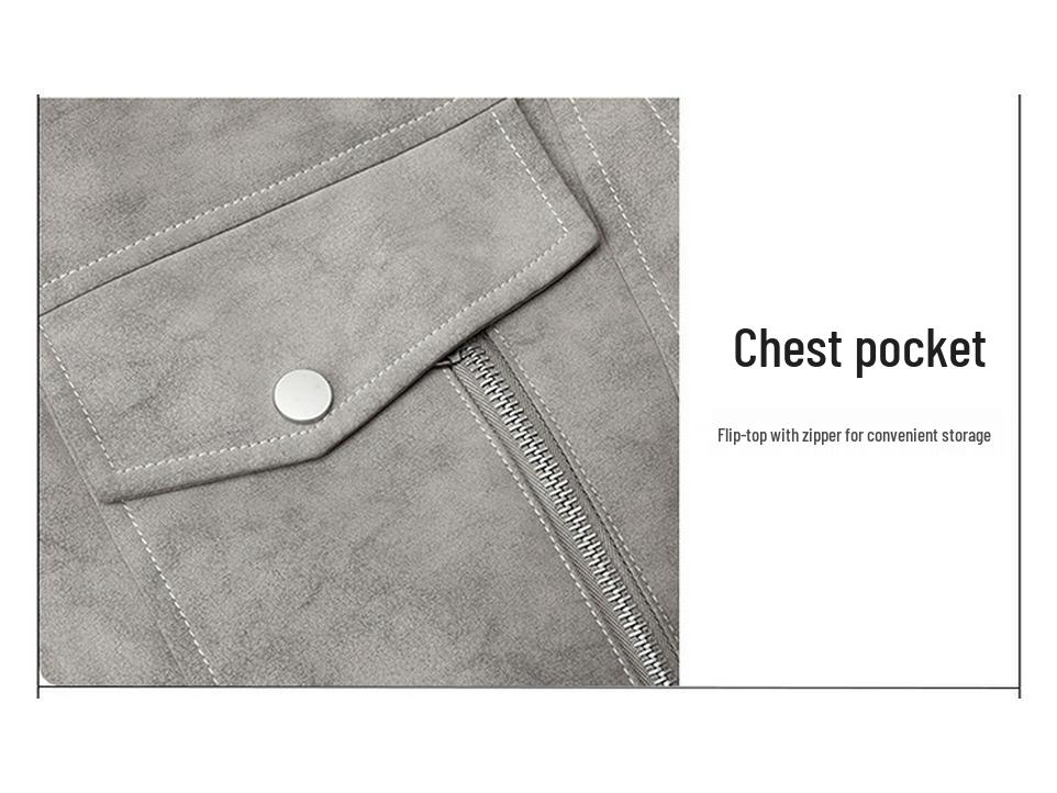 Men's Genuine Leather Stand Collar Jacket - Trendy, Versatile, Business Casual Motorcycle Outerwear