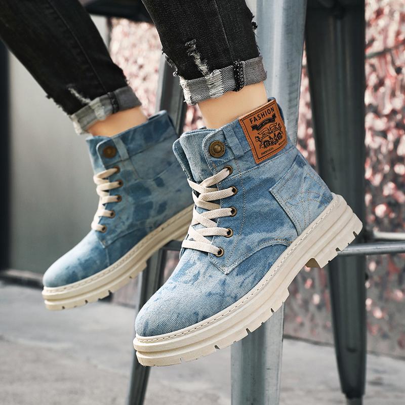 Outdoor High Top Mens Ankle Boots Designer Denim Men Work Boots Fashion Men Casual Shoes Handmade Walking Men Boots Size 39-48