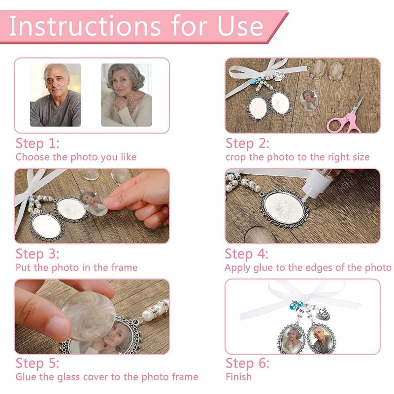 Diy Brooch Wedding Charms Double Lace Frame Oval Glass Cabochon Photo Frame with Pendant Suitable for Holiday Craft Use