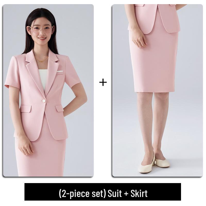 Professionelles Sommer-Kurzarm-Anzugset für Damen mit Rock - Salon-Arbeitskleidung Jacke im Westernstil