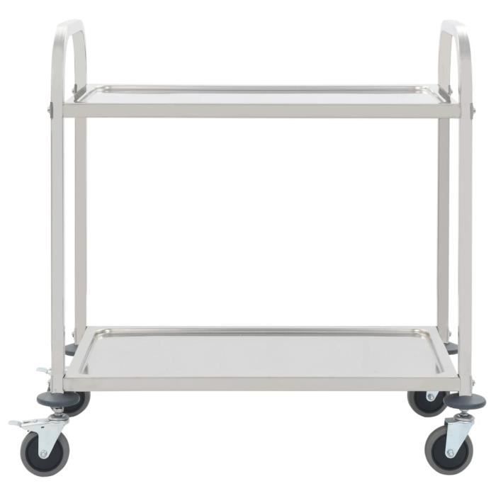 VidaXL Chariot de cuisine à 2 niveaux 96,5x55x90 cm Acier inoxydable