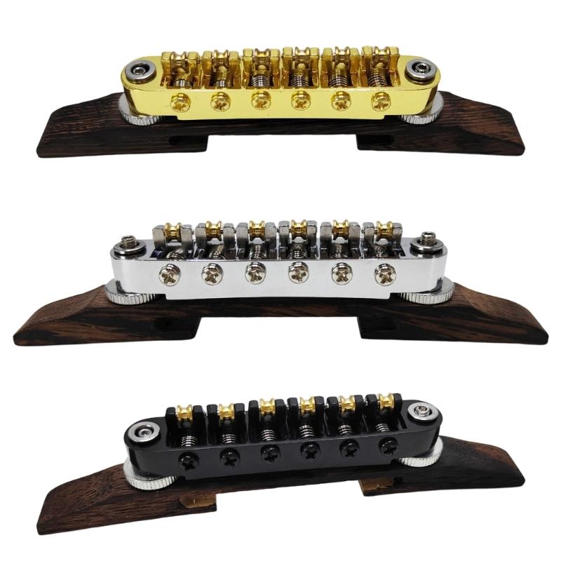 High Performances Fixed Saddles Rosewood Bridge Electric Guitar Bridge Tailpiece with Golden Roller Saddles Easy to Use