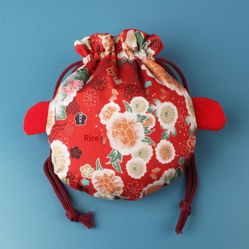 Cartoon Canvas Flower Drawstring Bag New Year Large Capacity Gold Fish Shape Handbag Coin Purse Wedding Candy Bag