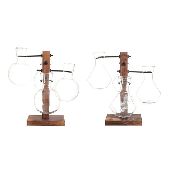 1 Set Plants Propagation Station with 4 Glass Vases Indoor House Plant Terrarium Kit Hydroponic Flower Holder Plants Container Decoration