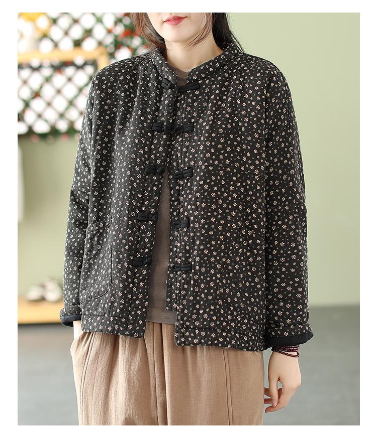 Women Cotton Quilted Coats Women Autumn Winter Vintage Style Floral Print Female Thick Padded Jackets M078