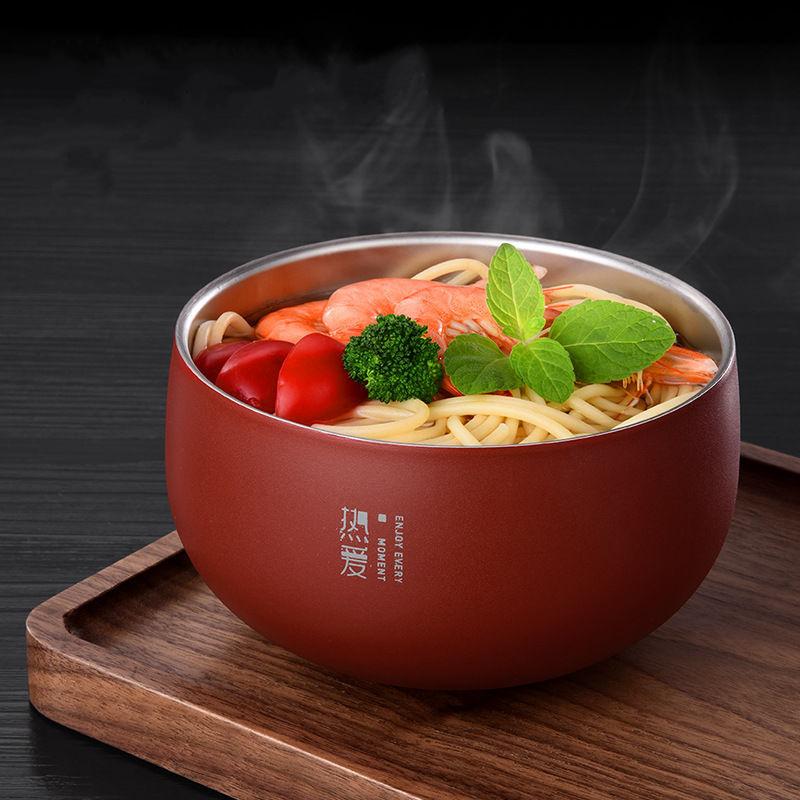 Japanische doppelschichtige Ramen-Schüssel mit Deckel, Edelstahl, Reissuppe, Instant-Nudeln, Schüsseln, Lebensmittelbehälter, Küchenutensilien