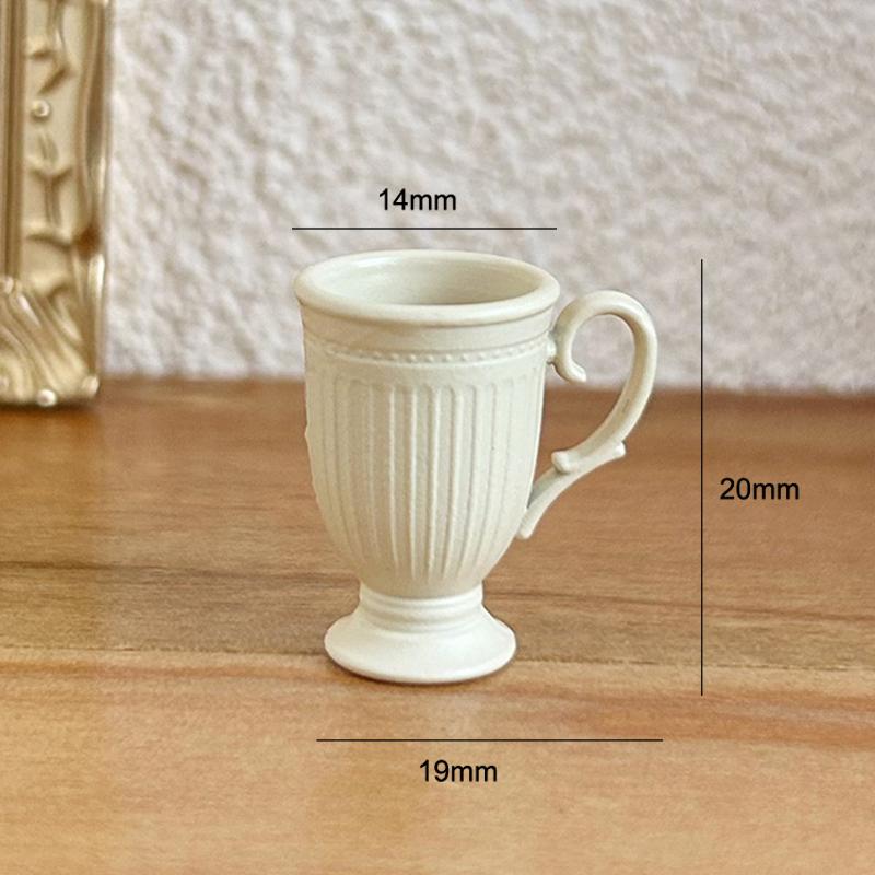 1Pcs Dollhouse French Retro Mini High Foot Relief Mark Coffee Cup With Handle Miniature Scene Decoration High End Stemmed Mugs
