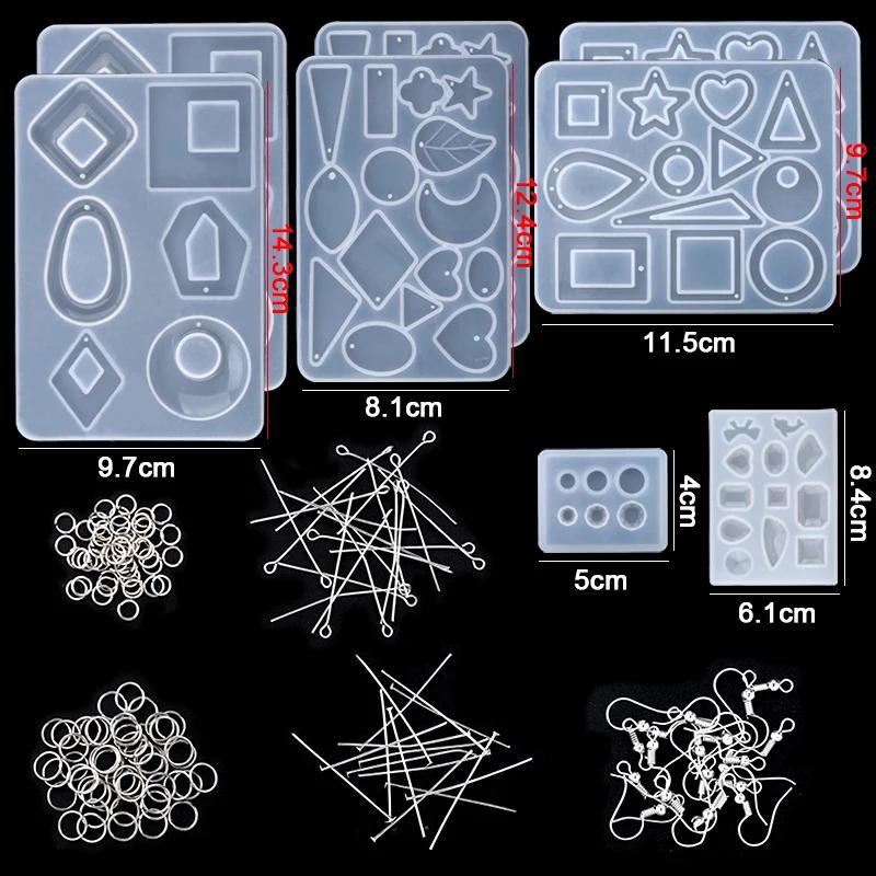 Resin Molds Silicone Kit with Epoxy Resin Supplies Dried Flowers Earring Hooks Foil Flakes Necklace Cord for DIY Jewelry Making